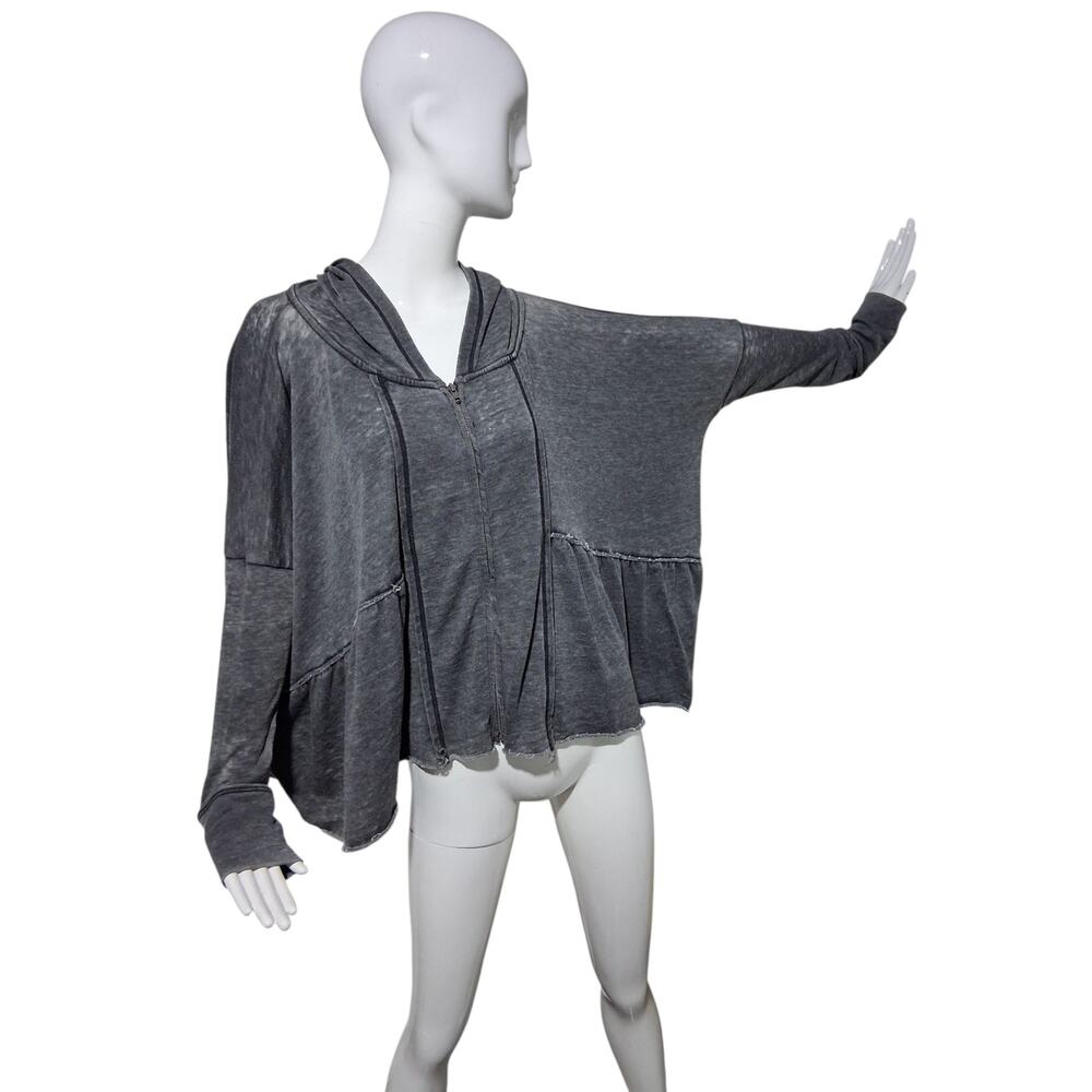 Free People Grungecore Womens size L Oversized‎ Distressed Hooded Slouchy Jacket